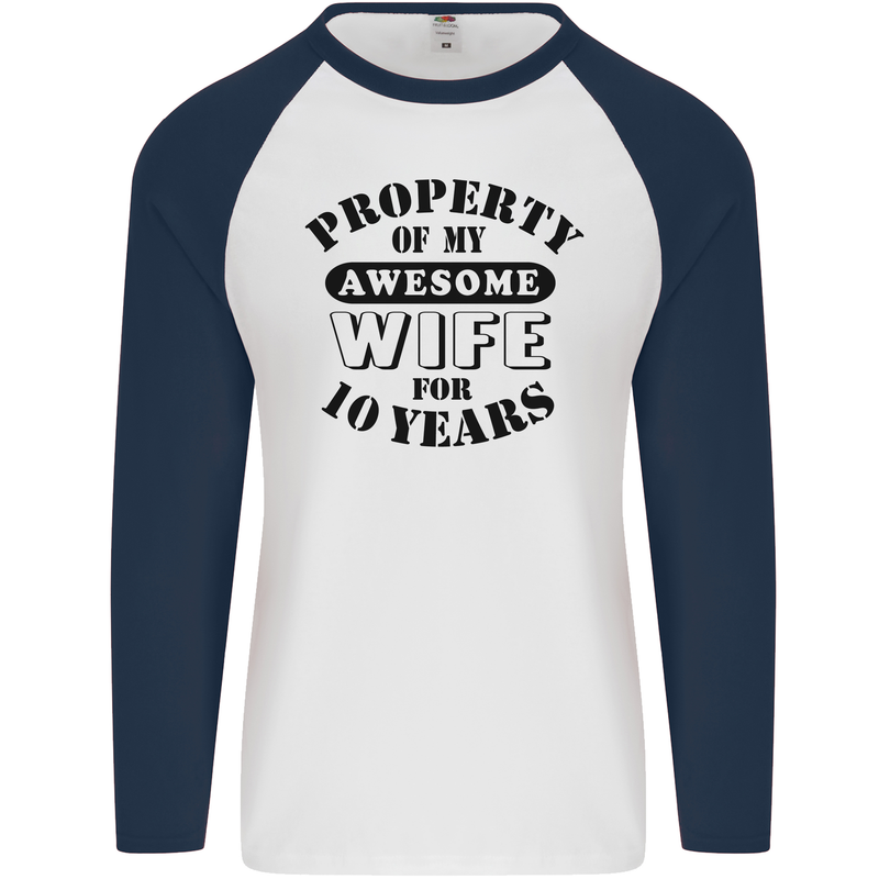 10th Wedding Anniversary 10 Year Funny Wife Mens L/S Baseball T-Shirt White/Navy Blue
