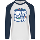 Never Forget Your Roots African Black Lives Matter Mens L/S Baseball T-Shirt White/Navy Blue