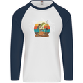 A Frog Hiking in the Mountains Trekking Mens L/S Baseball T-Shirt White/Navy Blue