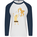 Get Naked Censored Banana Funny Mens L/S Baseball T-Shirt White/Navy Blue