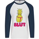 Pineapple Slut Funny Movie Theme Mens L/S Baseball T-Shirt White/Navy Blue