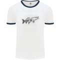 A Pike Fish Drawing Fishing Fisherman Mens Ringer T-Shirt White/Navy Blue