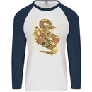 A Steampunk Snake Reptiles Mens L/S Baseball T-Shirt White/Navy Blue