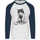 I Love Cats Cute Kitten Mens L/S Baseball T-Shirt White/Navy Blue