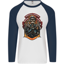 Motorbike Chopper Rebels Bikers Beers Mens L/S Baseball T-Shirt White/Navy Blue