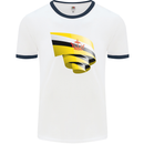 Curled Brunei Flag Bruneian Day Football Mens Ringer T-Shirt White/Navy Blue