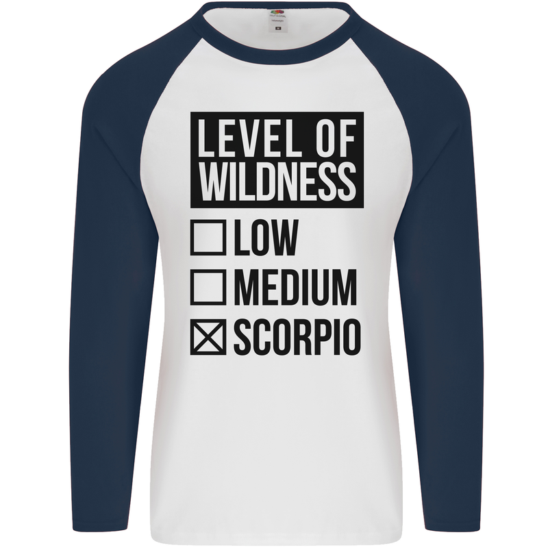 Levels of Wildness Scorpio Mens L/S Baseball T-Shirt White/Navy Blue