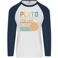 Pluto Never Forget Space Planet Astronomy Mens L/S Baseball T-Shirt White/Navy Blue