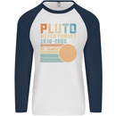 Pluto Never Forget Space Planet Astronomy Mens L/S Baseball T-Shirt White/Navy Blue