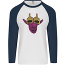 Offensive Goat With Finger Flip Glasses Mens L/S Baseball T-Shirt White/Navy Blue