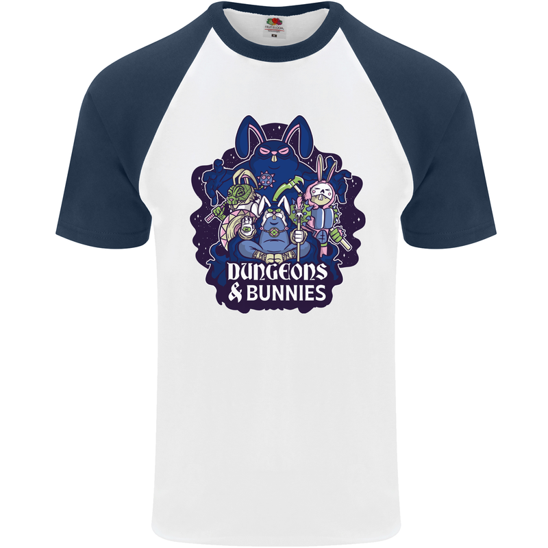 Dungeons & Bunnies Role Play Games RPG Mens S/S Baseball T-Shirt White/Navy Blue