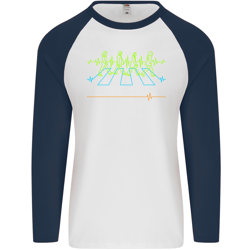 Electrocardiography Music Abby Road Mens L/S Baseball T-Shirt White/Navy Blue