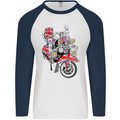 Union Jack MOD Scooter British Flag Bike Mens L/S Baseball T-Shirt White/Navy Blue