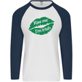 Kiss Me I'm Irish St. Patrick's Day Mens L/S Baseball T-Shirt White/Navy Blue