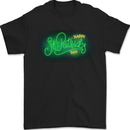 Neon Sign Happy St Patricks Day Mens T-Shirt 100% Cotton Black