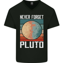 Never Forget Pluto Funny Space Planet Mens V-Neck Cotton T-Shirt Black