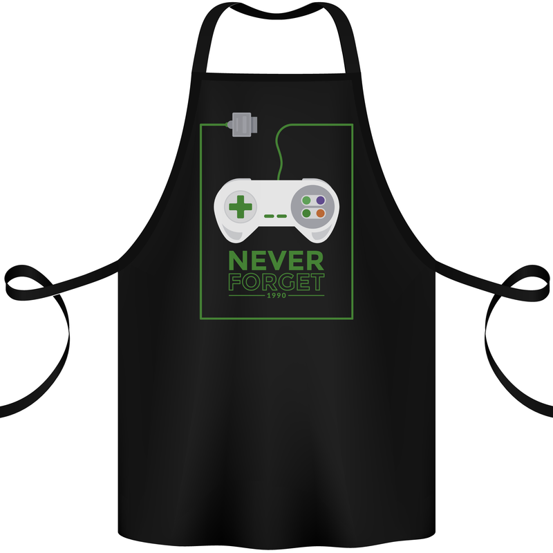 Never Forget Retro Games Console Gamer Gaming Cotton Apron 100% Organic Black