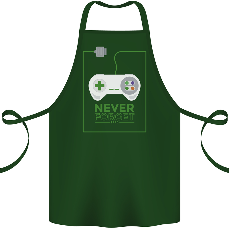 Never Forget Retro Games Console Gamer Gaming Cotton Apron 100% Organic Forest Green