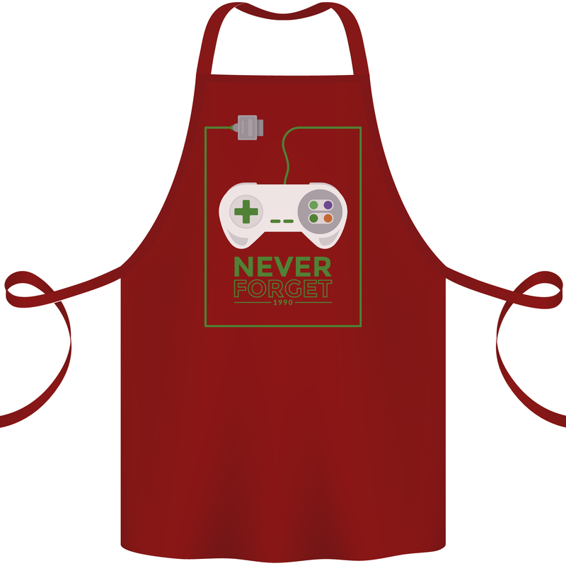 Never Forget Retro Games Console Gamer Gaming Cotton Apron 100% Organic Maroon