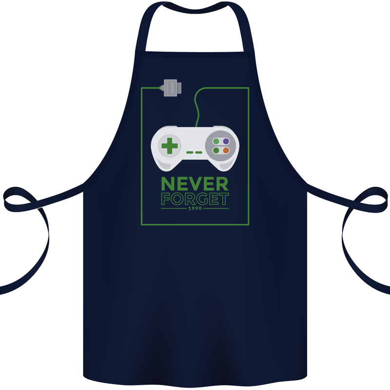 Never Forget Retro Games Console Gamer Gaming Cotton Apron 100% Organic Navy Blue