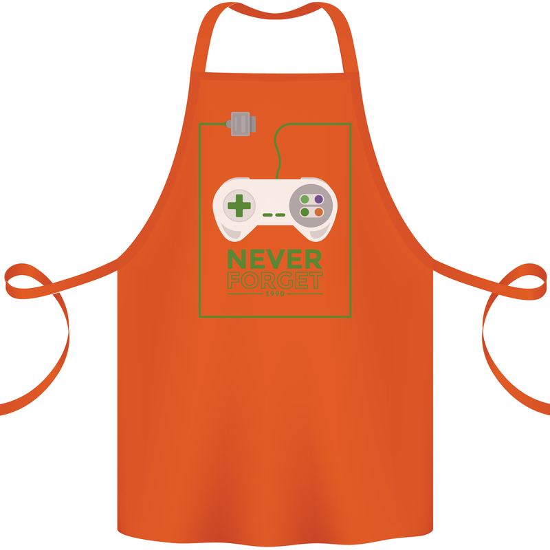 Never Forget Retro Games Console Gamer Gaming Cotton Apron 100% Organic Orange