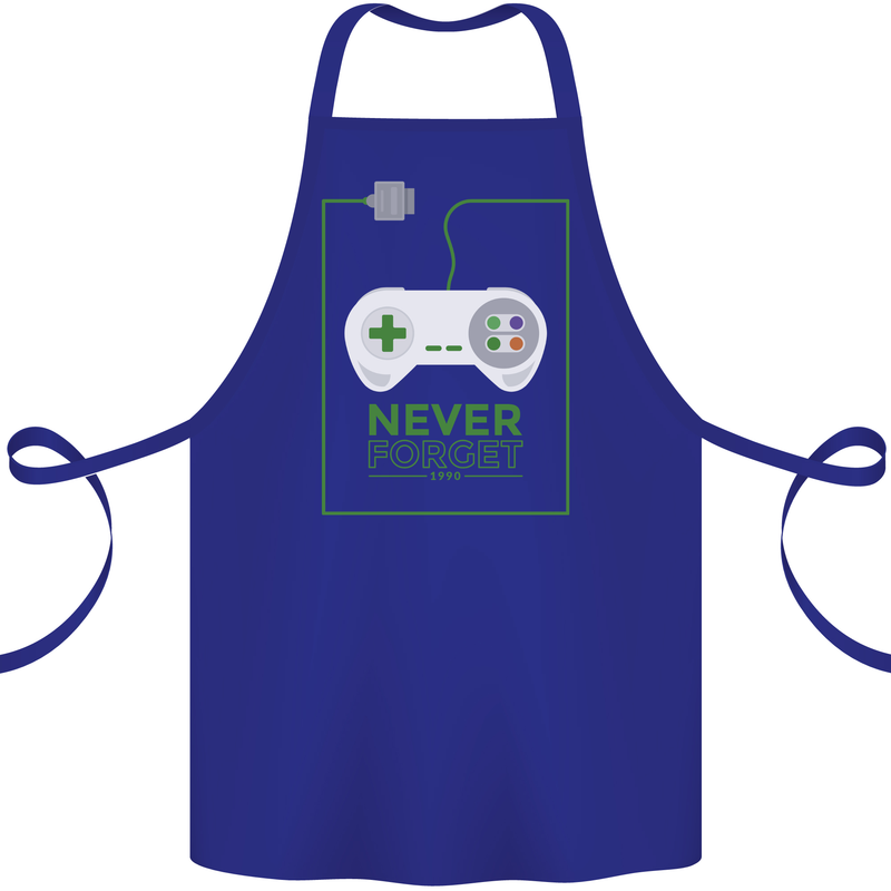 Never Forget Retro Games Console Gamer Gaming Cotton Apron 100% Organic Royal Blue
