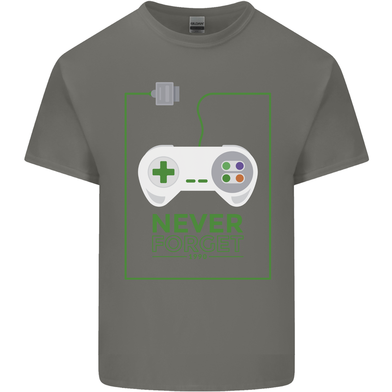 Never Forget Retro Games Console Gamer Gaming Mens Cotton T-Shirt Tee Top Charcoal