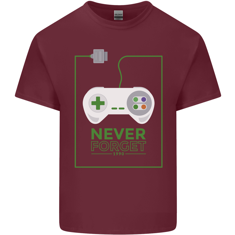 Never Forget Retro Games Console Gamer Gaming Mens Cotton T-Shirt Tee Top Maroon