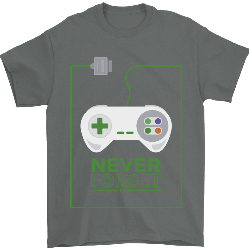 Never Forget Retro Games Console Gamer Gaming Mens T-Shirt 100% Cotton Charcoal