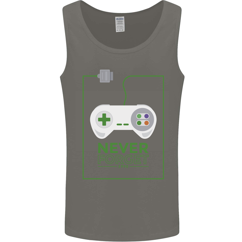 Never Forget Retro Games Console Gamer Gaming Mens Vest Tank Top Charcoal