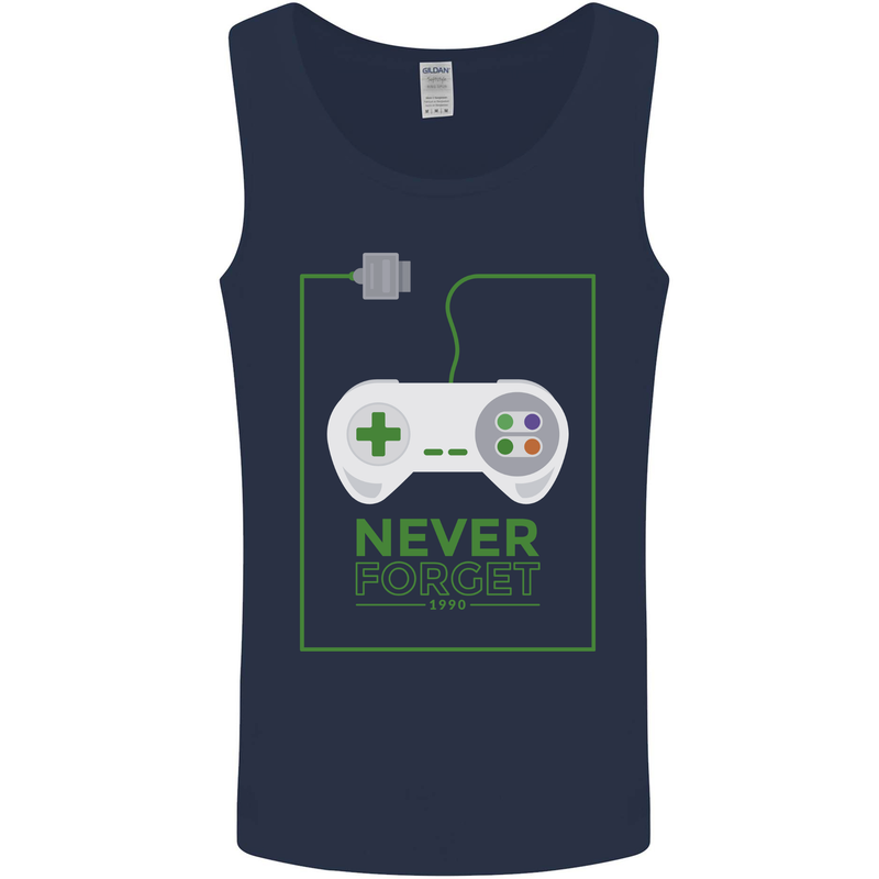 Never Forget Retro Games Console Gamer Gaming Mens Vest Tank Top Navy Blue