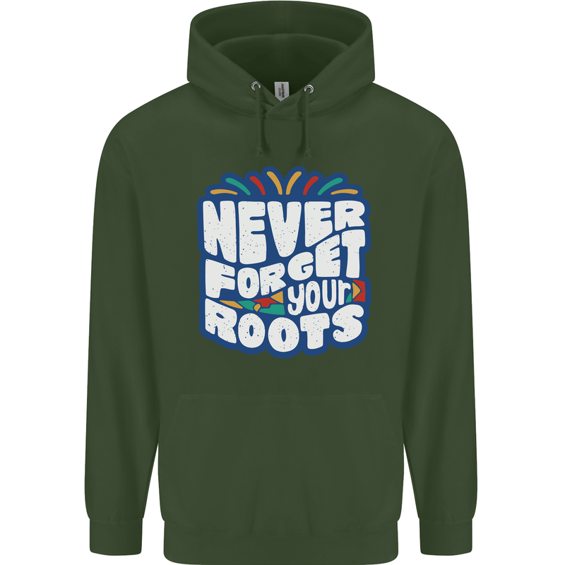 Never Forget Your Roots Africa Juneteenth Childrens Kids Hoodie Forest Green
