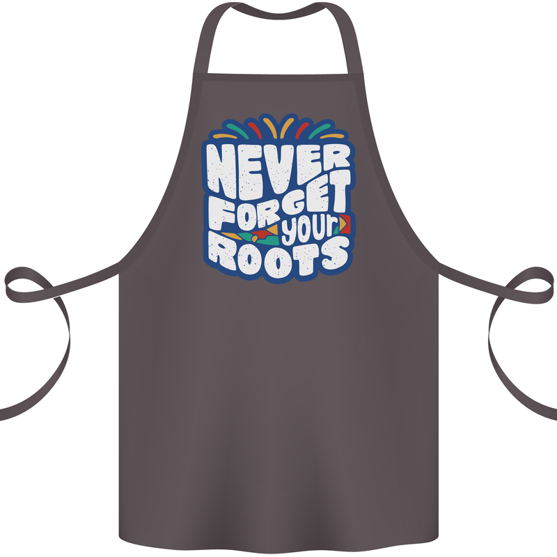 Never Forget Your Roots Africa Juneteenth Cotton Apron 100% Organic Dark Grey