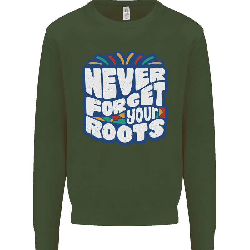 Never Forget Your Roots Africa Juneteenth Kids Sweatshirt Jumper Forest Green