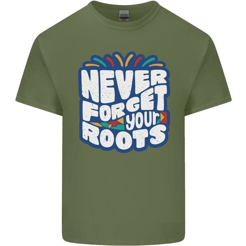 Never Forget Your Roots Africa Juneteenth Mens Cotton T-Shirt Tee Top Military Green