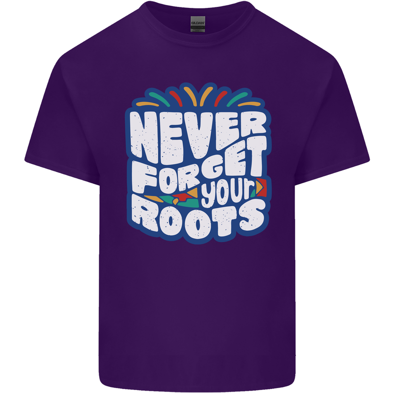Never Forget Your Roots Africa Juneteenth Mens Cotton T-Shirt Tee Top Purple