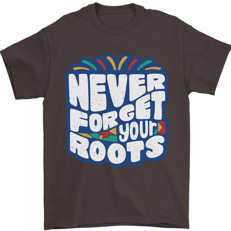 Never Forget Your Roots Africa Juneteenth Mens T-Shirt 100% Cotton Dark Chocolate