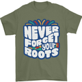 Never Forget Your Roots Africa Juneteenth Mens T-Shirt 100% Cotton Military Green