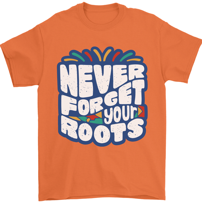 Never Forget Your Roots Africa Juneteenth Mens T-Shirt 100% Cotton Orange