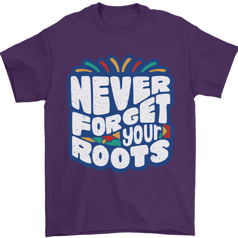 Never Forget Your Roots Africa Juneteenth Mens T-Shirt 100% Cotton Purple