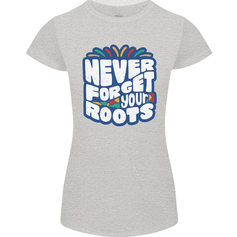 Never Forget Your Roots Africa Juneteenth Womens Petite Cut T-Shirt Sports Grey