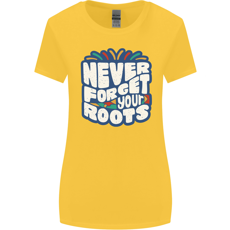 Never Forget Your Roots Africa Juneteenth Womens Wider Cut T-Shirt Yellow