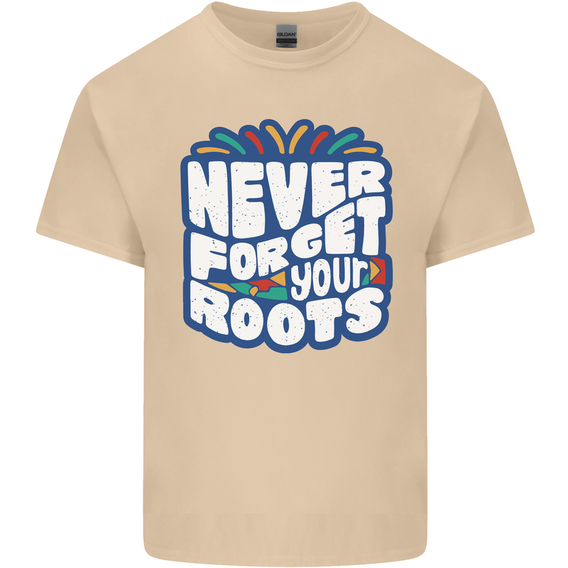 Never Forget Your Roots African Black Lives Matter Mens Cotton T-Shirt Tee Top Sand