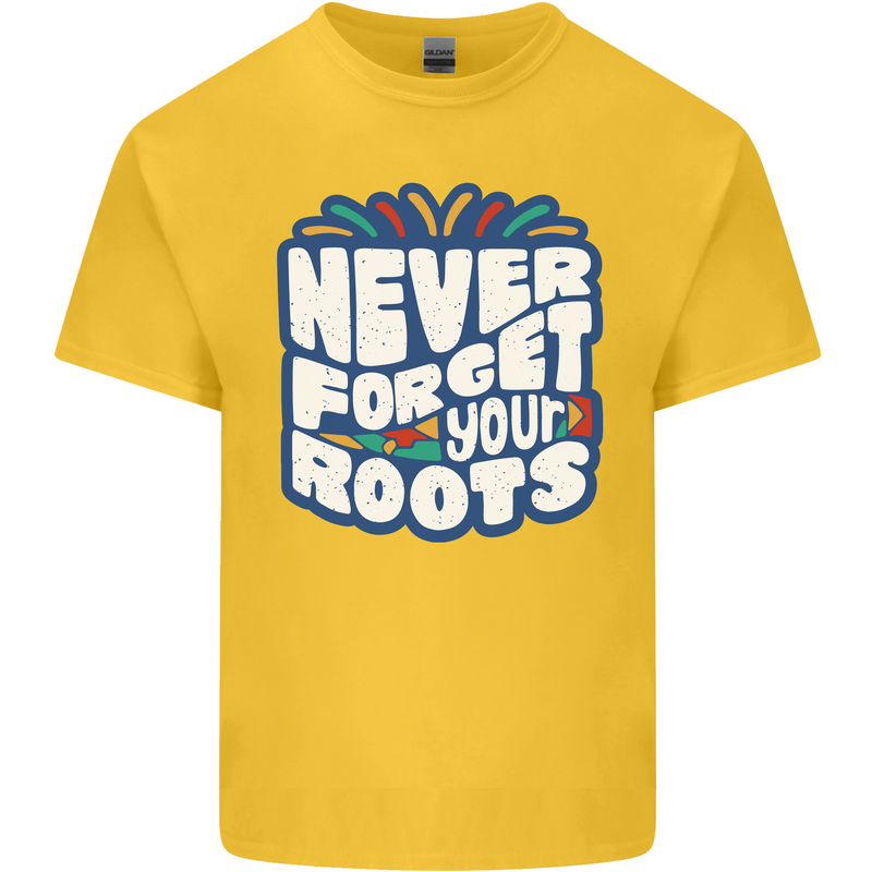 Never Forget Your Roots African Black Lives Matter Mens Cotton T-Shirt Tee Top Yellow