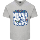 Never Forget Your Roots African Black Lives Matter Mens V-Neck Cotton T-Shirt Sports Grey