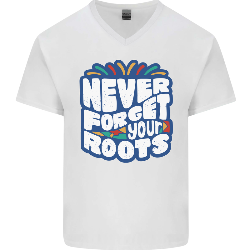 Never Forget Your Roots African Black Lives Matter Mens V-Neck Cotton T-Shirt White