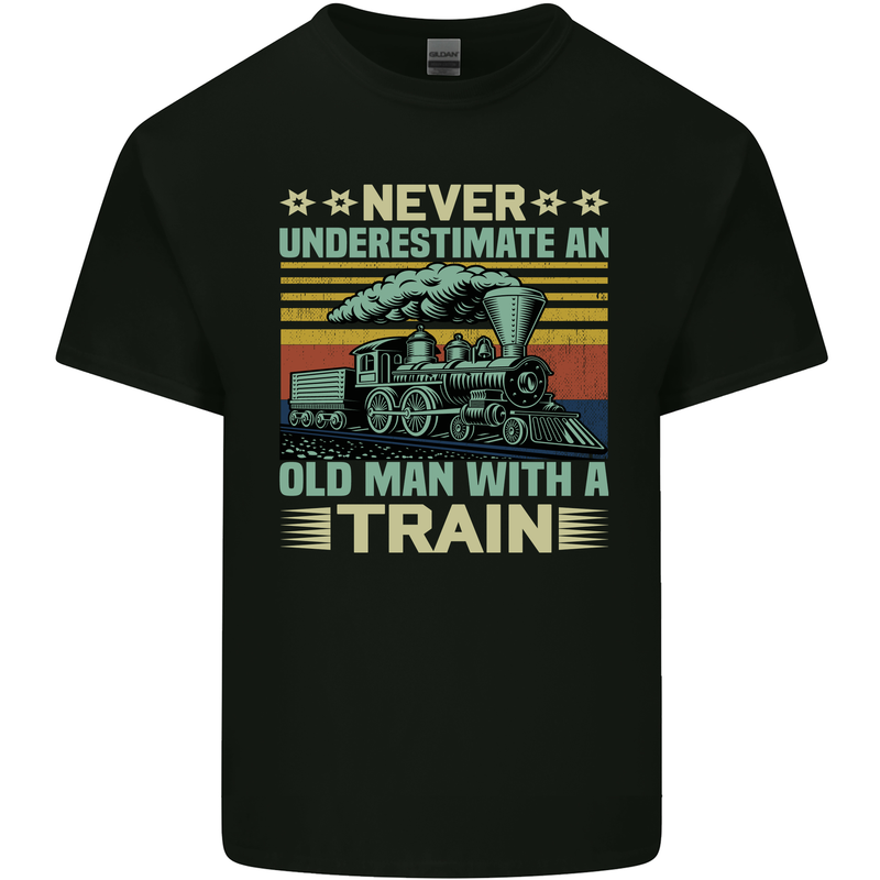 Never Underestimate an Old Man With a Train Kids T-Shirt Childrens Black