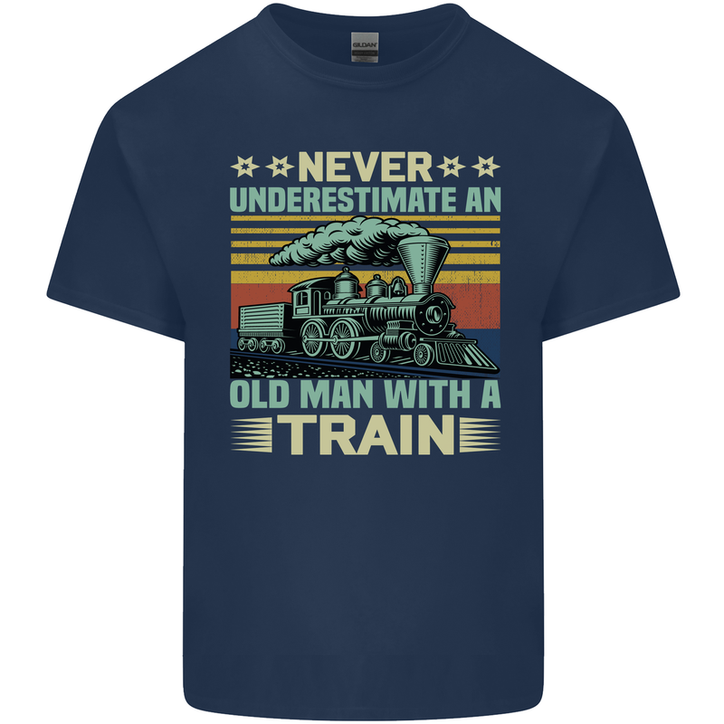 Never Underestimate an Old Man With a Train Kids T-Shirt Childrens Navy Blue