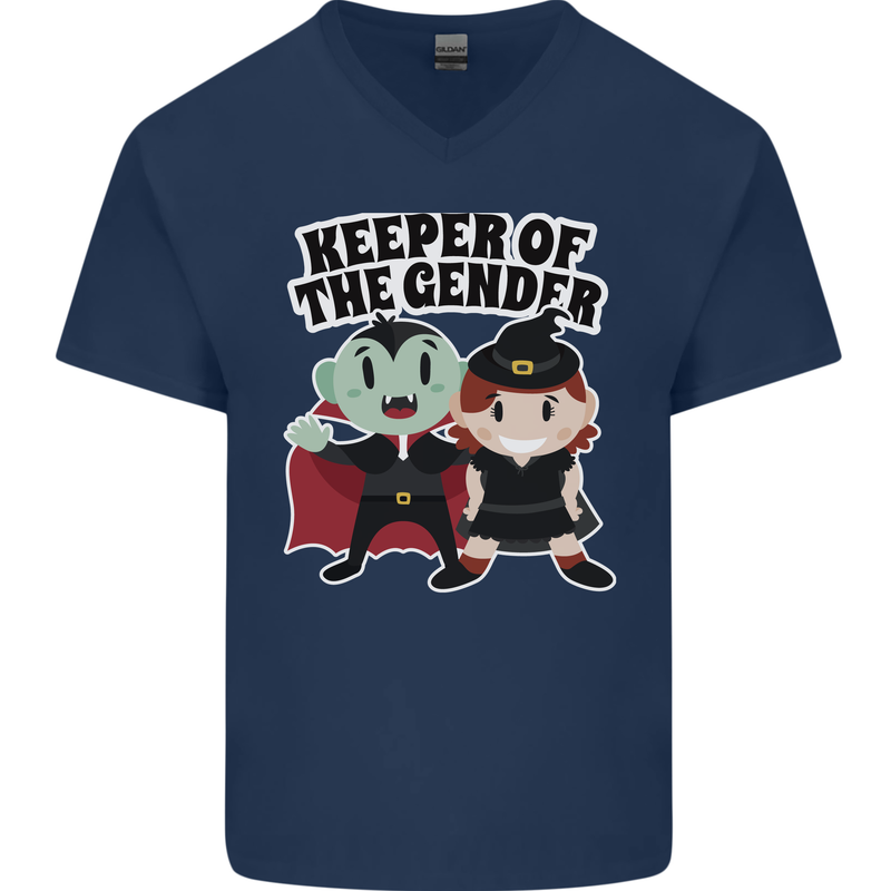 New Baby Gender Witch or Vampire Pregnancy Mens V-Neck Cotton T-Shirt Navy Blue