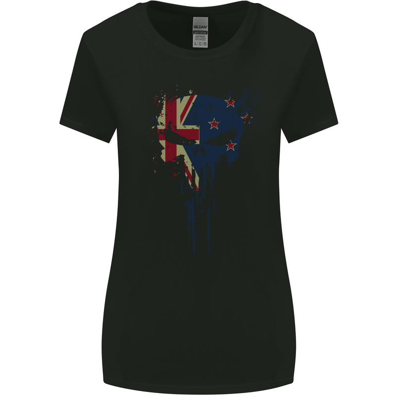 New Zealand Skull Gym Training Bodybuilding Womens Wider Cut T-Shirt Black